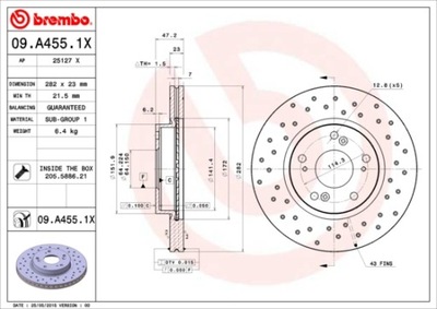 DISCOS DE FRENADO PARTE DELANTERA BREMBO 09.A455.1X 09A4551X  