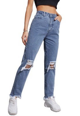 SHEIN SPODNIE JEANSOWE NIEBIESKIE DZIURY 32 V3C