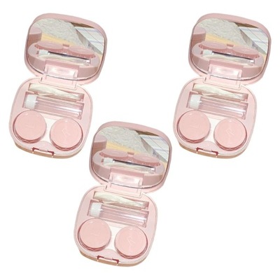 Pack of 3 Compact Contact Lens Case Kit with Pink