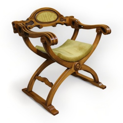 8625 pięknie zdobione krzesło nożycowe, fotel Dantego