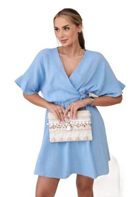 Sukienka muślinowa taliowana niebieska