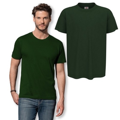 Klasyczna koszulka T-shirt bawełna krótki rękaw zielona pod nadruk XXL