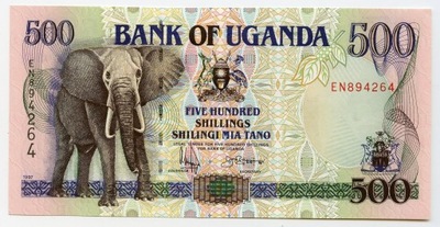 UGANDA 500 SZYLINGÓW 1997 P-35b UNC SŁOŃ