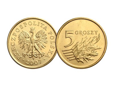 5 groszy 2007 r. stan menniczy z woreczka