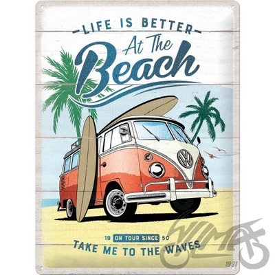 PLACA PLAKAT 30X40 VW BULLI-BEACH META 63441  