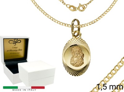 Złoty łańcuszek z medalikiem Matka Boska Częstochowska próba 585 50 cm