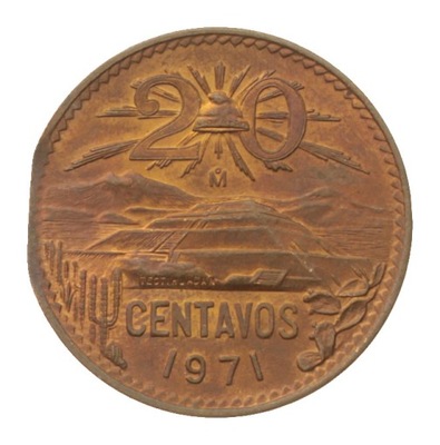 [M12754] Meksyk 20 centavos 1971 UNC destrukt