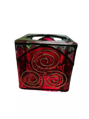 KOLOROWE SZKŁO ŚWIECZNIK ZDOBIONY