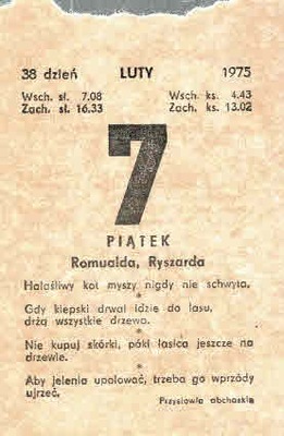 Kartka z kalendarza 7 II luty 1975