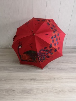 parasol w vintage stylu paw motyw pawia czerwony klasyczny