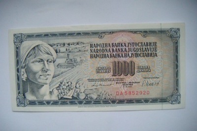 Banknot Jugosławia 1000 Dinarów 1981 r seria DA