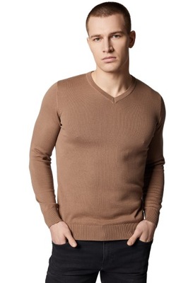 Sweter Męski Beżowy Bawełniany V-neck Próchnik PM6 XL