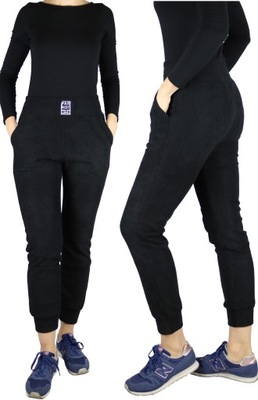 Spodnie dresowe sztruks joggery wysoki stan czarne XL