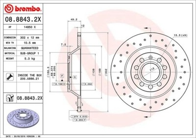 DISKU HAMULCOWA, BREMBO XTRA, NAWIERCANA, GAL. L 