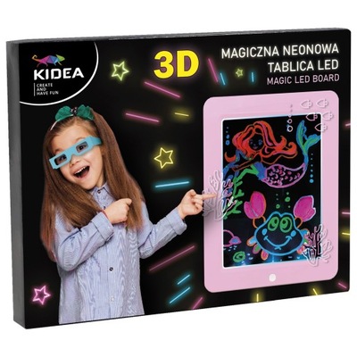 Tablica magiczna neonowa 3D różowa Kidea