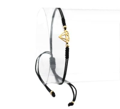 BRANSOLETKA CZARNA ZŁOTY DIAMENT STAL CHIRURGICZNA