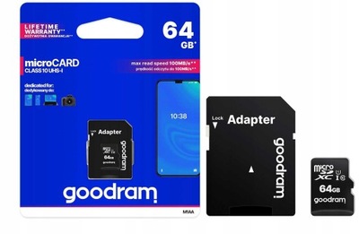 Karta Pamięci GOODRAM MicroSD 64GB CL10 UHS I + Adapter