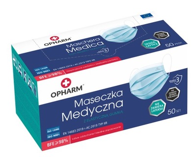 Maska Medyczna Opharm 50 szt niebieska