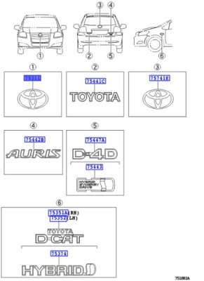 Toyota Auris HYBRID 2007-2013 OE 75301-02070 emblemat przód