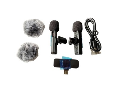 Zestaw 2x Mikrofony Mikrofon Krawatowy Bezprzewodowy Akumulatorowy USB C