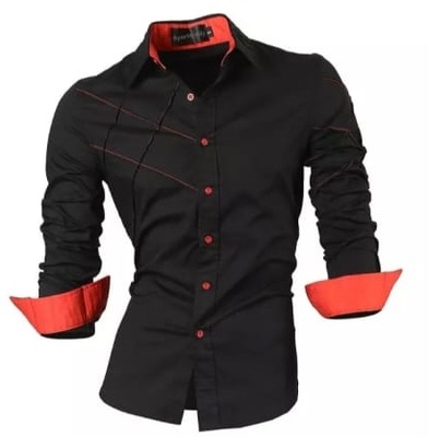 MD koszula męska czerwone dodatki L/40 | CZARNA