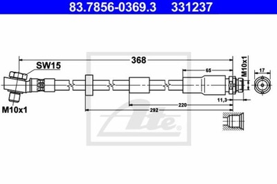 ПАТРУБОК ГАЛЬМІВНИЙ ЕЛАСТИЧНИЙ ЗАД L/P (DŁ. 368MM, M10X1/M10X1,5) ПІДХОДИТЬ