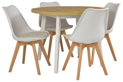 Komplet 4 krzesła i stół okrągły 100 cm BIAŁY DĄB