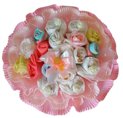 Bukiet z ubranek i pampersów 80 cm Chrzest Prezent