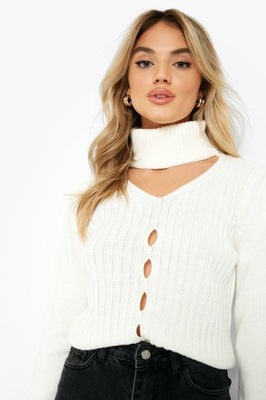 BOOHOO SWETER DAMSKI ECRU KLASYCZNY GOLF S 1VAG