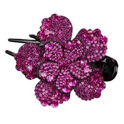 Women Flower Rhinestone Hair Clips Claws Rose Red