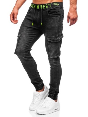 SPODNIE JEANSY JOGGERY CZARNE KA9582 DENLEY_32/M