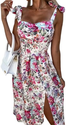 SUKIENKA DAMSKA SZYFONOWA MIDI KWIATY M