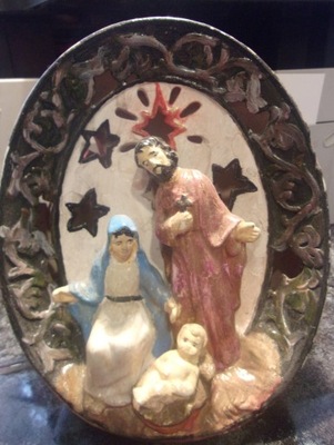 Święta rodzina w grocie - Stara ceramiczna rzeźba