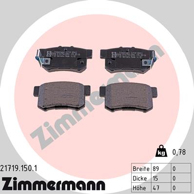 ZIMMERMANN 21719.150.1 КОМПЛЕКТ КОЛОДОК ШАЛЬМІВНИХ,