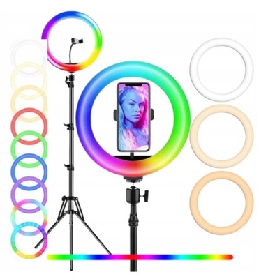 SELFIE LAMPA PIERŚCIENIOWA LED RING RGB ZE STATYWEM DO ZDJĘĆ FILMÓW MAKIJAŻ