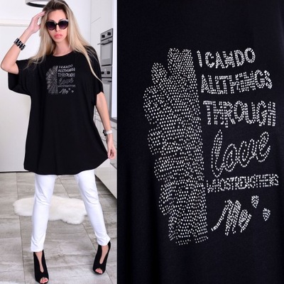 MODNA TUNIKA OVERSIZE LUŹNA DŻETY NAPISY LOVE 626N