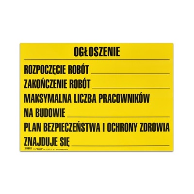 Tablica informacyjna budowlana BIOZ 500 x 700 mm