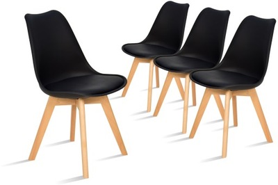 4 Krzesła Kubełkowe EKO Czarne Nogi Drewniane