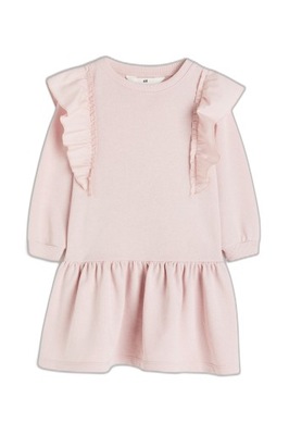 H&M sukienka długi rękaw dresowa z falbankami różowy 122/128 6-8 Y
