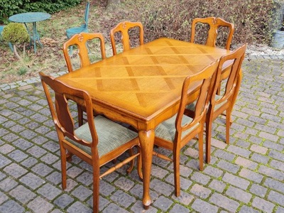 Stół ludwikowski rozkładany + 6 krzeseł Zestaw do jadalni stół z krzesłami