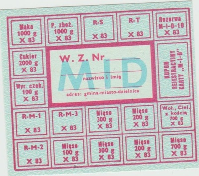 Kartka Żywnościowa MID X 1983r
