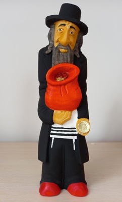 Figurka z drewna rzeźba Żyd z groszem 25 cm