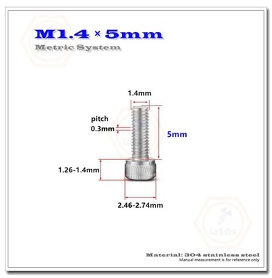 M1.4X5mm-50szt M1.4 M1.6 M2 M2.5 Śruby z łbem sześ