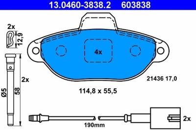 КОЛОДКИ ГАЛЬМІВНІ FIAT ПЕРЕД 500 1,2 07- 13.0460-3838.2