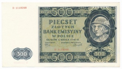 Polska, 500 złotych 1940, ser. B, st. 1-