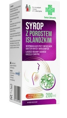 SYROP Z POROSTEM ISLANDZKIM KASZEL SUCHY CHRYPKA 200 ML SMAK TRUSKAWKOWY X