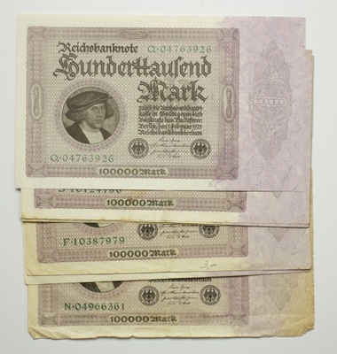 Niemcy, 100.000 marek 1923, Zestaw 9 sztuk