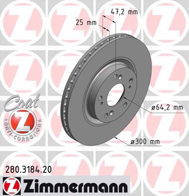 ZIMMERMANN HONDA CR-V II 300MM ДИСКИ ТОРМОЗНЫЕ ПЕРЕД 280.3184.20