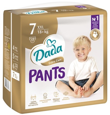 Nowość !! Pieluchomajtki Dada Extra Care Pants Rozmiar 7 + 18 kg , 28 szt