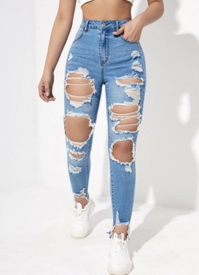 SHEIN SPODNIE JEANOSWE Z DZIURAMI RURKI 36 VBJ